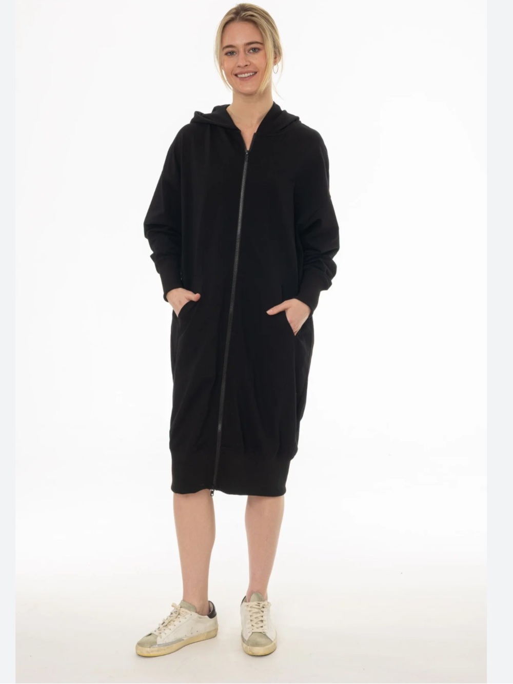 Black Zip Hoodie Dress with Front Zip